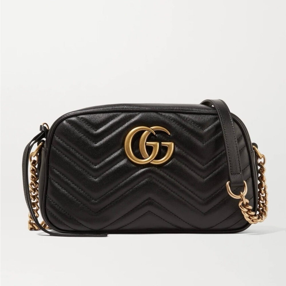 Gucci GG Marmont Small Black Leather Camera Crossbody Bag